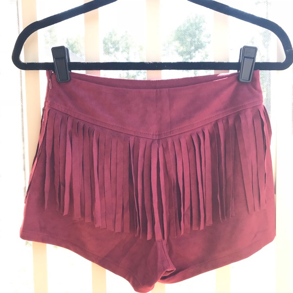 Red Suede Fringe Shorts - Picture 3 of 3